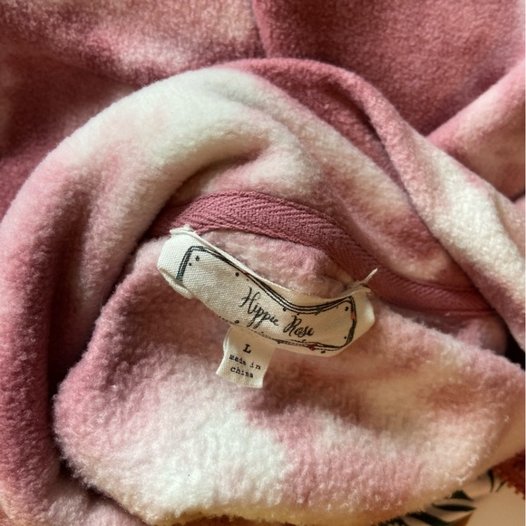 Hippie Rose Pink White Tie-Dye Fleece Cropped Sweatshirt Sweater L Quarter Zip - Picture 9 of 10